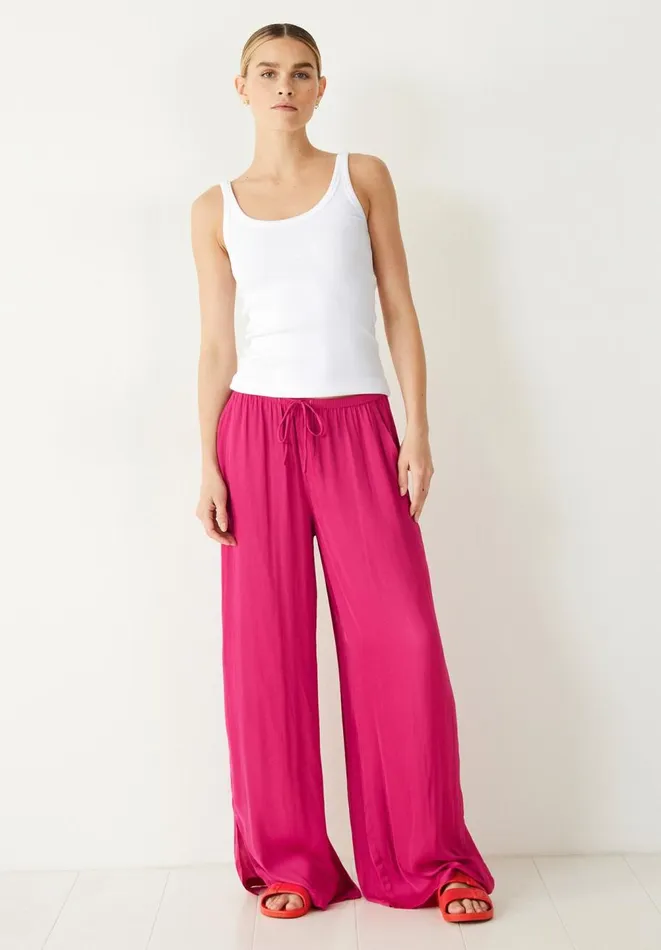 Hush Trousers Women Wide Leg Satin Trousers Bright Pink
