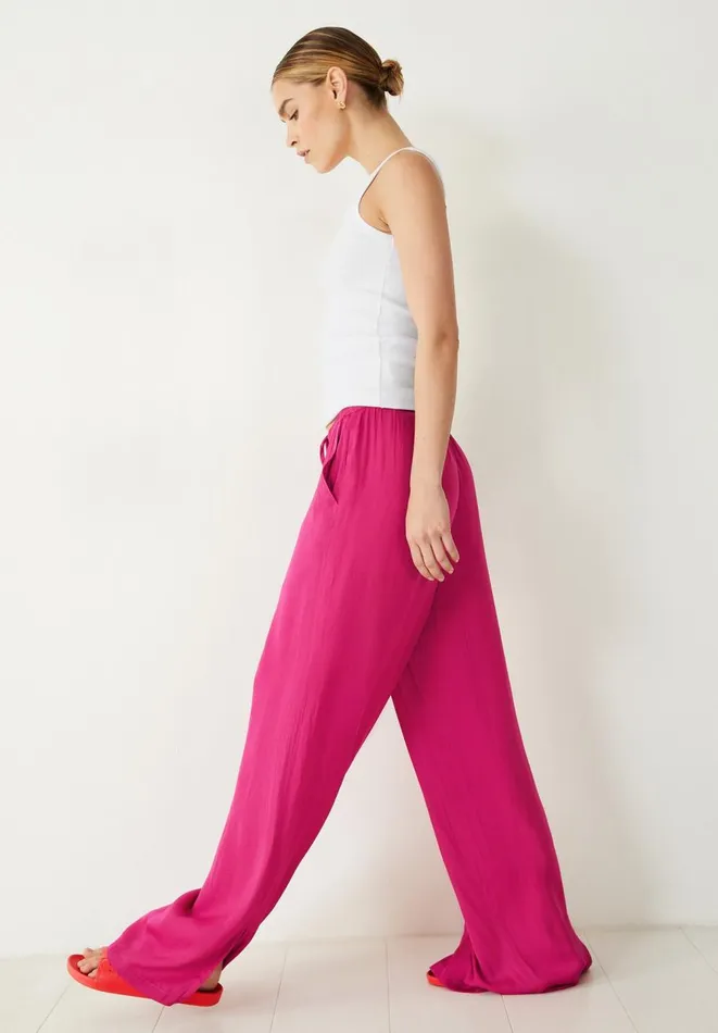 Hush Trousers Women Wide Leg Satin Trousers Bright Pink Hush Trousers Women Wide Leg Satin Trousers Bright Pink