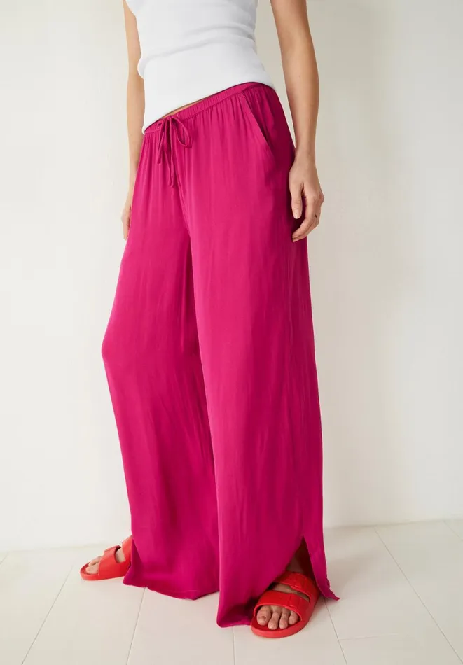 Hush Trousers Women Wide Leg Satin Trousers Bright Pink Hush Trousers Women Wide Leg Satin Trousers Bright Pink