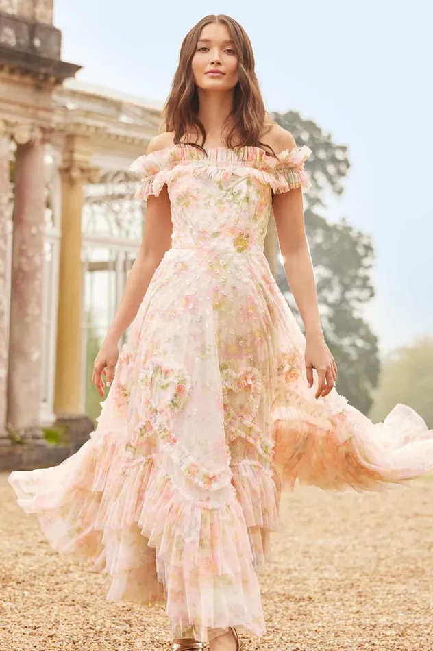 Immortal Rose OffShoulder Ankle Gown Multi Women Needle and Thread Dresses
