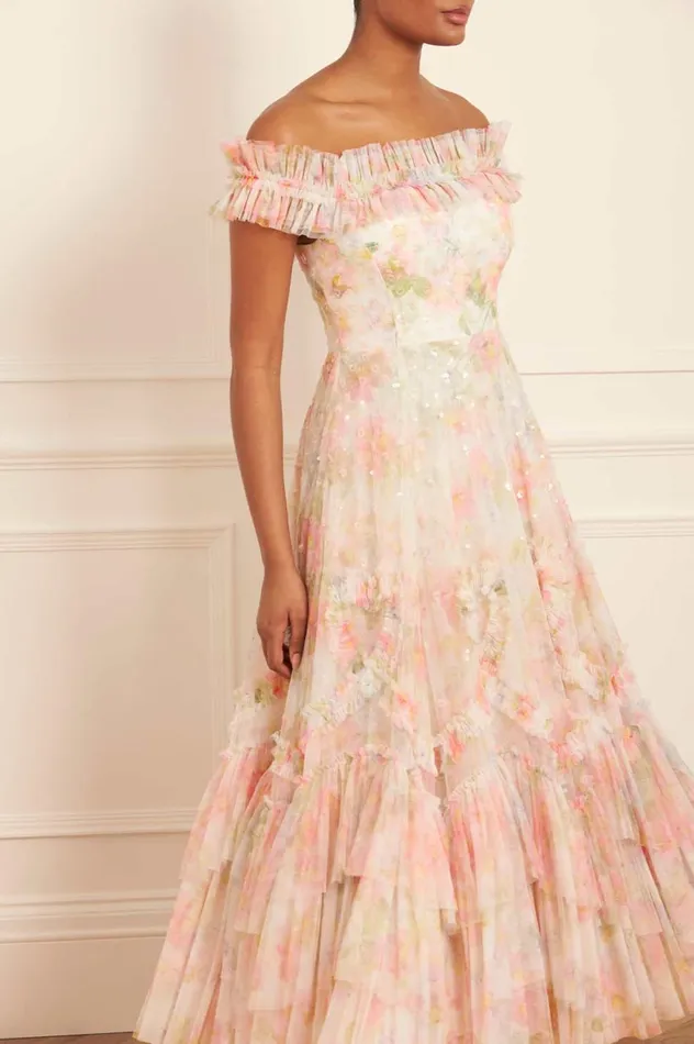Immortal Rose OffShoulder Ankle Gown Multi Women Needle and Thread Dresses