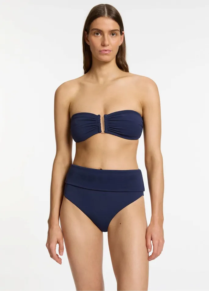 Isla Rib Fold Down High Waisted Bikini Bottom Ink Women JETS Australia High Waist Bikini Bottoms