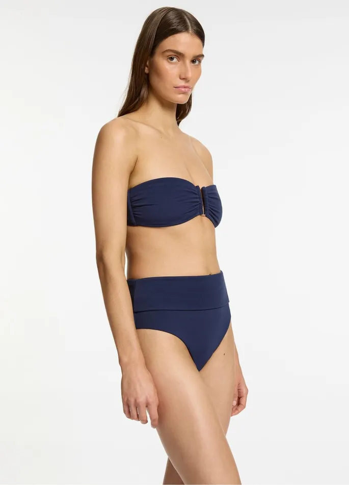 Isla Rib Fold Down High Waisted Bikini Bottom Ink Women JETS Australia High Waist Bikini Bottoms