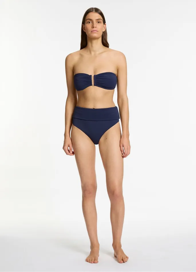 Isla Rib Fold Down High Waisted Bikini Bottom Ink Women JETS Australia High Waist Bikini Bottoms