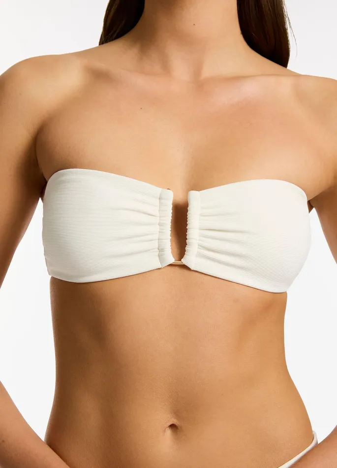 Isla Rib U Trim Bandeau Bikini Top Cream Women JETS Australia Bandeau Bikini Tops