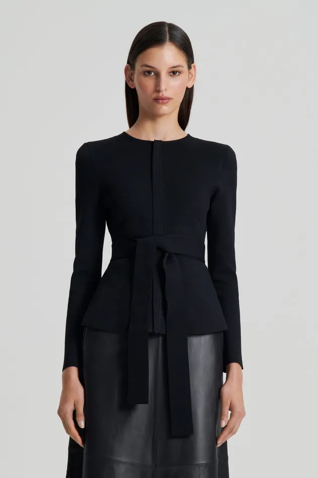 Jackets Women CREPE KNIT CURVED HEM JACKET BLACK Scanlan Theodore Jackets Women CREPE KNIT CURVED HEM JACKET BLACK Scanlan Theodore
