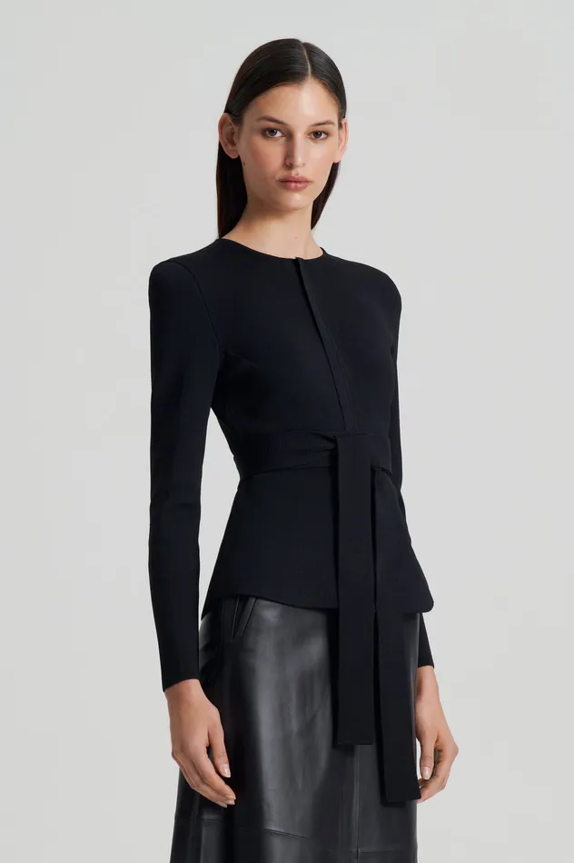 Jackets Women CREPE KNIT CURVED HEM JACKET BLACK Scanlan Theodore Jackets Women CREPE KNIT CURVED HEM JACKET BLACK Scanlan Theodore