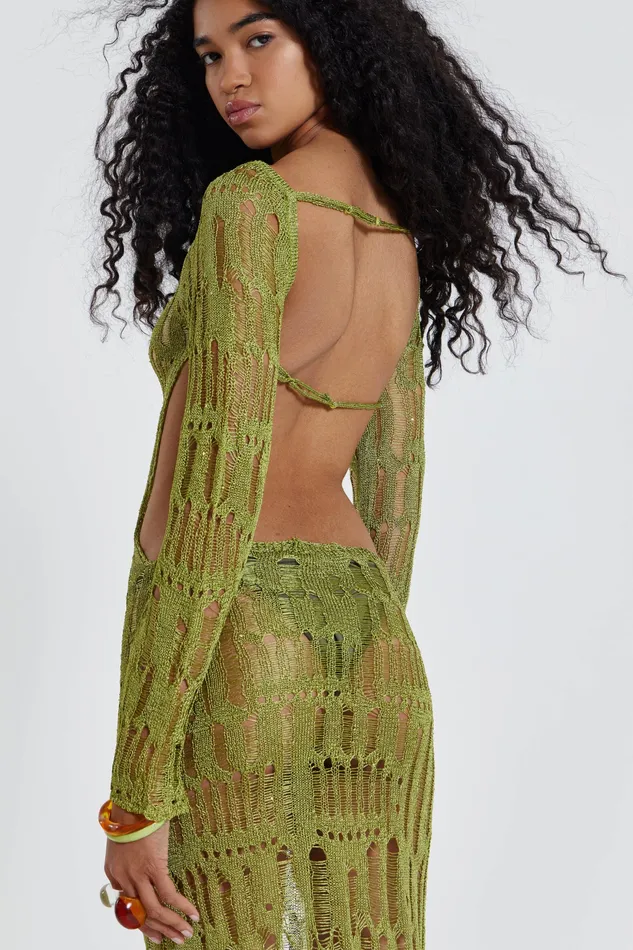 Jaded London Dresses Women Shop Moss Green Metallic Umbra Maxi Dress