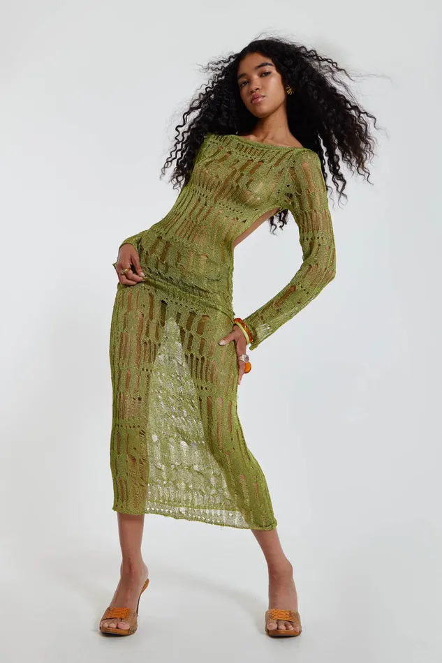 Jaded London Dresses Women Shop Moss Green Metallic Umbra Maxi Dress