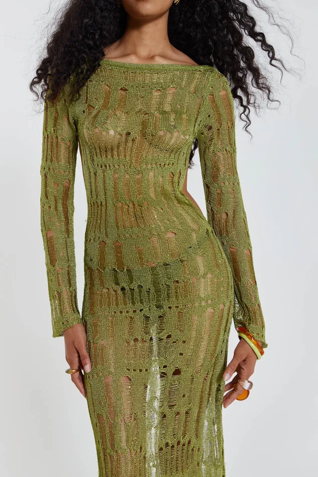 Jaded London Dresses Women Shop Moss Green Metallic Umbra Maxi Dress