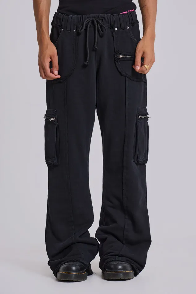 Jaded London Loungewear Men Black Shift Cargo Joggers