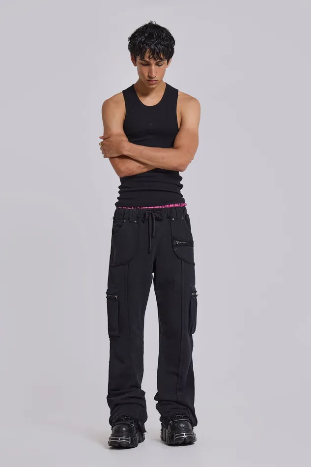Jaded London Loungewear Men Black Shift Cargo Joggers