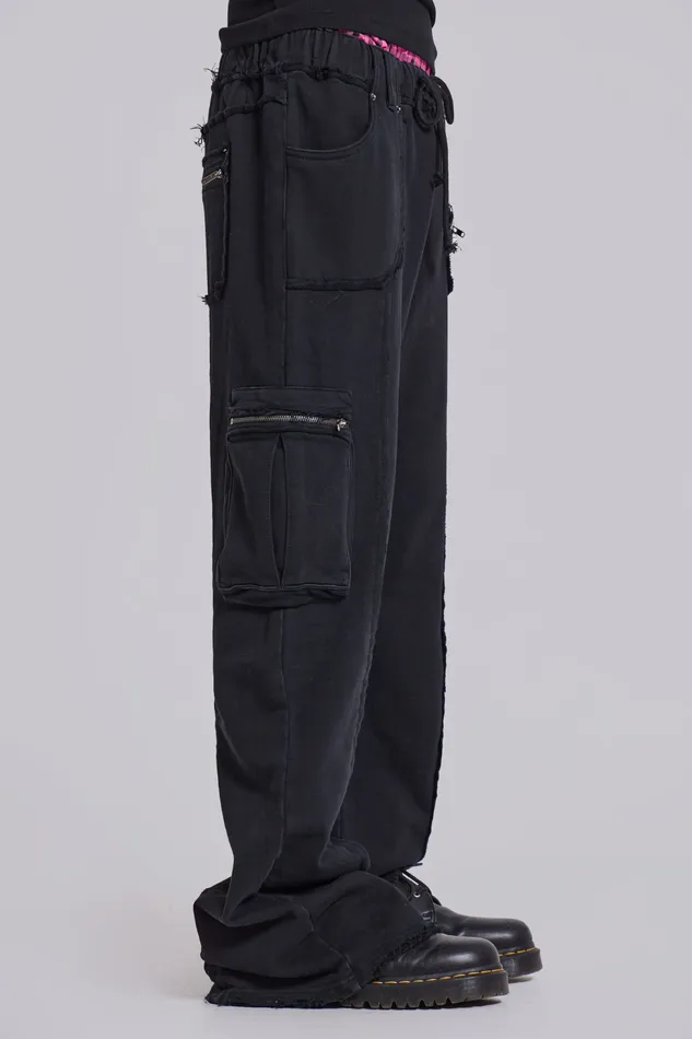 Jaded London Loungewear Men Black Shift Cargo Joggers
