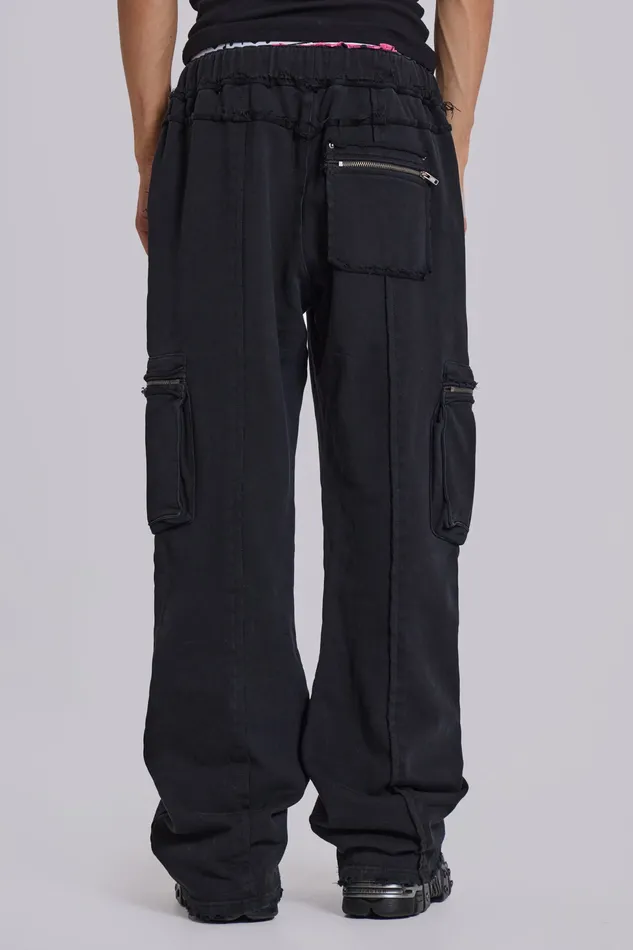 Jaded London Loungewear Men Black Shift Cargo Joggers