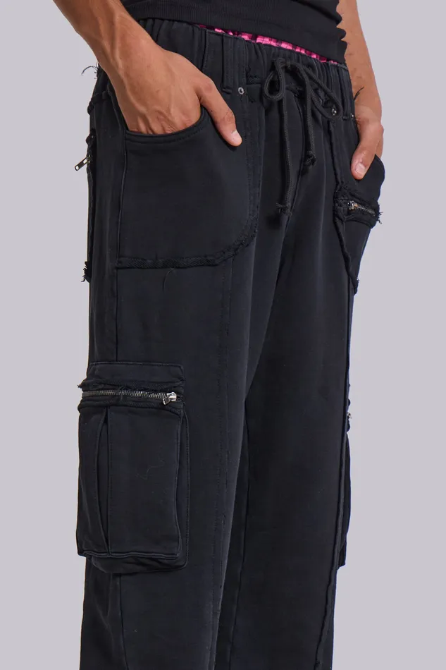 Jaded London Loungewear Men Black Shift Cargo Joggers