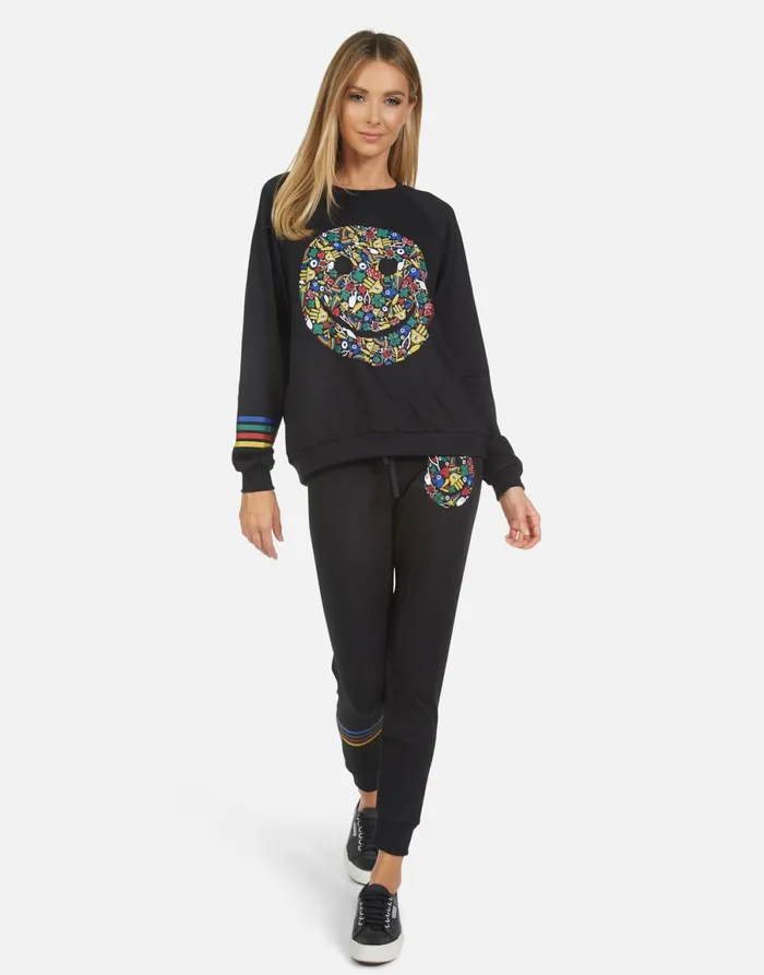 Jess Lucky Happy Face Black Women039s Lauren Moshi Long Sweatpants