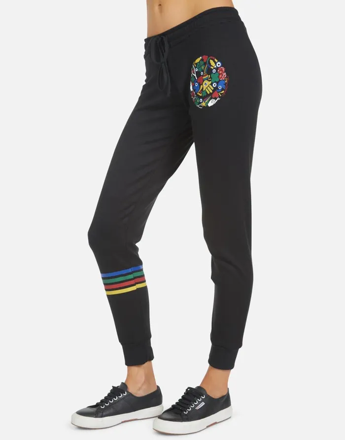 Jess Lucky Happy Face Black Women039s Lauren Moshi Long Sweatpants