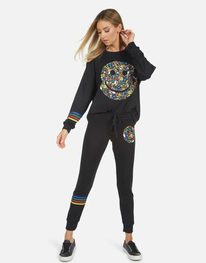 Jess Lucky Happy Face Black Women039s Lauren Moshi Long Sweatpants