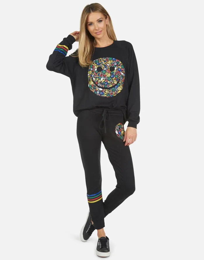 Jess Lucky Happy Face Black Women039s Lauren Moshi Long Sweatpants