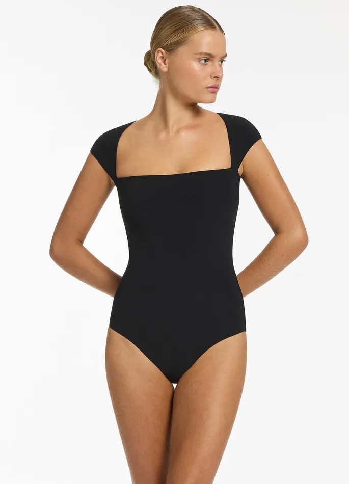 Jetset Cap Sleeve One Piece Black Women JETS Australia Square Neck One Piece
