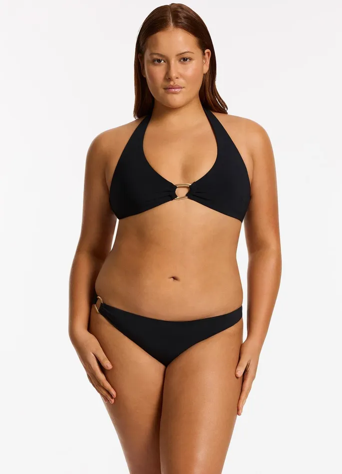 Jetset Lien Hipster Trim Side Bikini Bottom Black Women JETS Australia Hipster Bikini Bottoms