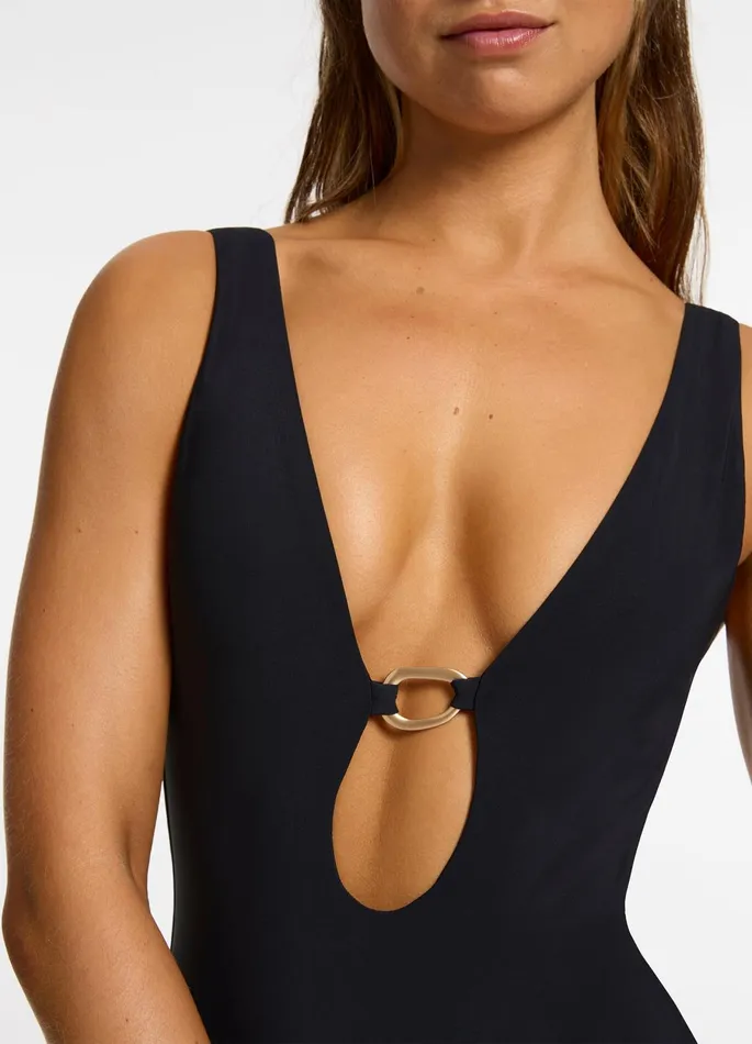 Jetset Lien Plunge One Piece Black Women JETS Australia Plunge One Piece
