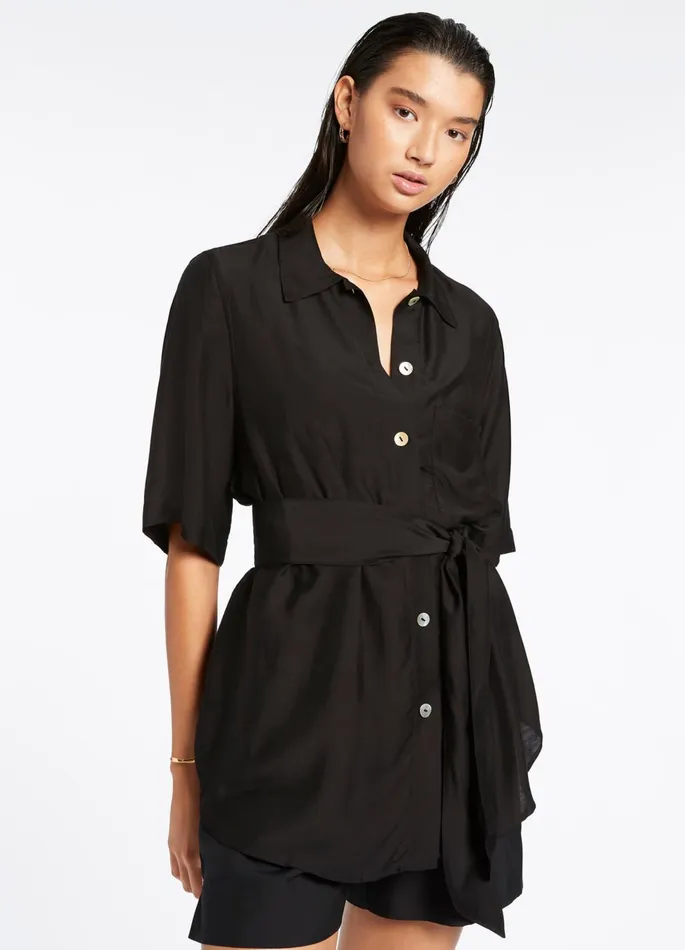 Jetset Short Sleeve Shirt Black Women JETS Australia Shirts and Tops