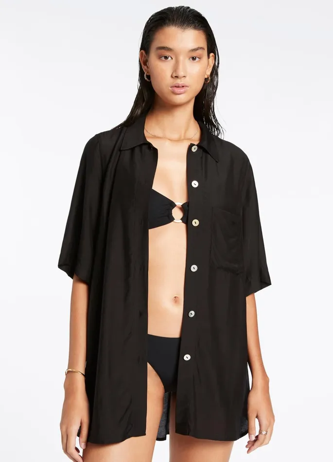 Jetset Short Sleeve Shirt Black Women JETS Australia Shirts and Tops