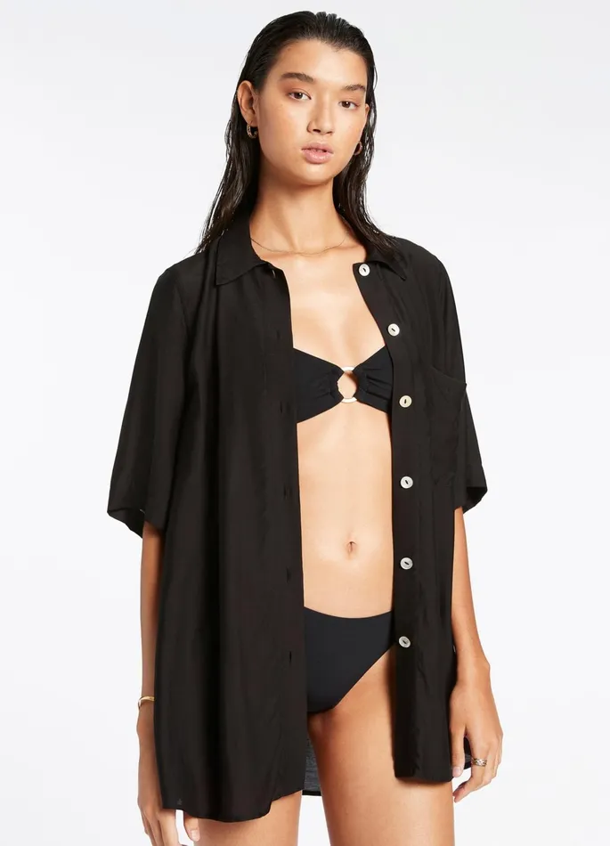 Jetset Short Sleeve Shirt Black Women JETS Australia Shirts and Tops