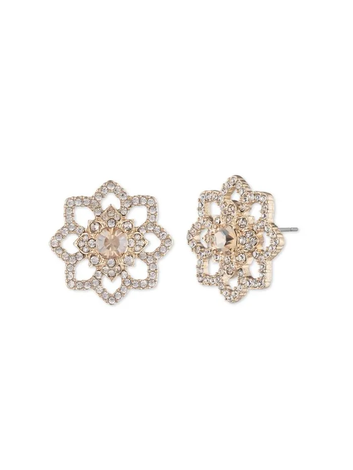 Jewelry Marchesa Earrings Gold Lace Floral Button Gold