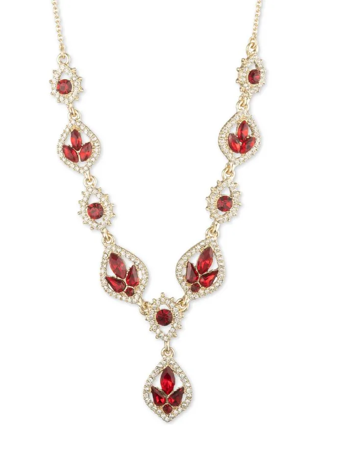 Jewelry Marchesa Necklaces Poised Gold Y Necklace Red