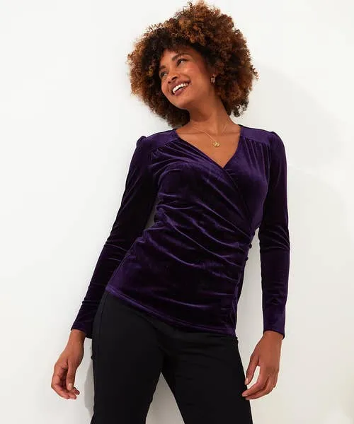 Joebrowns Tops Tunics and Blouses Apparel Glamorous Velour Wrap Top PurpleTeal