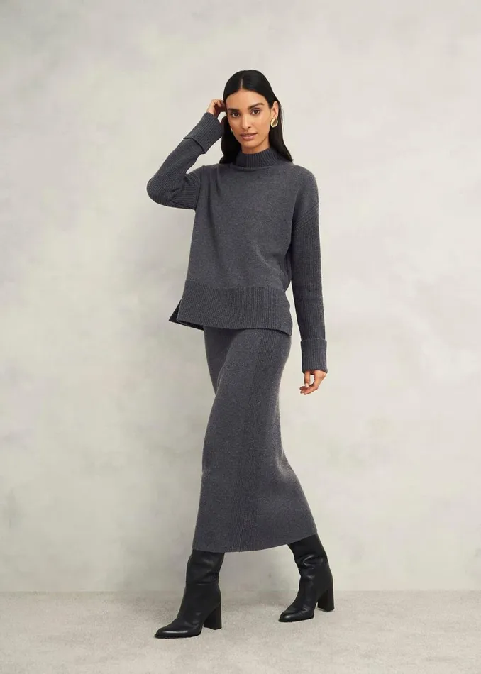 Jumpers and Cardigans Women HOBBS Gaskell Coord Wool Cotton Jumper Dark Grey Marl