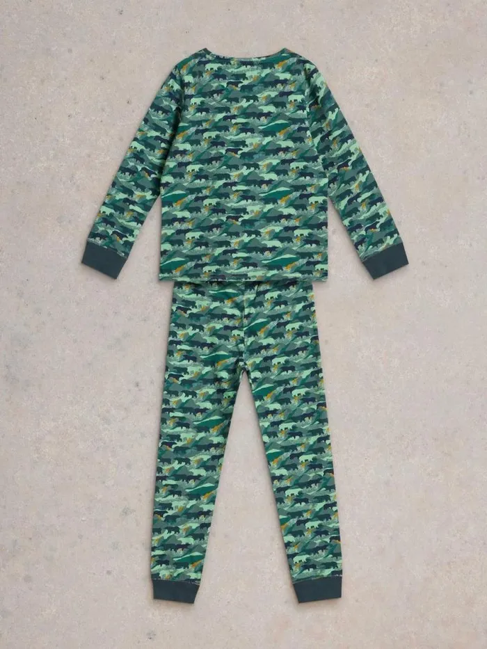 Kids Camo Bear PJ Set Green Print White Stuff Pyjamas