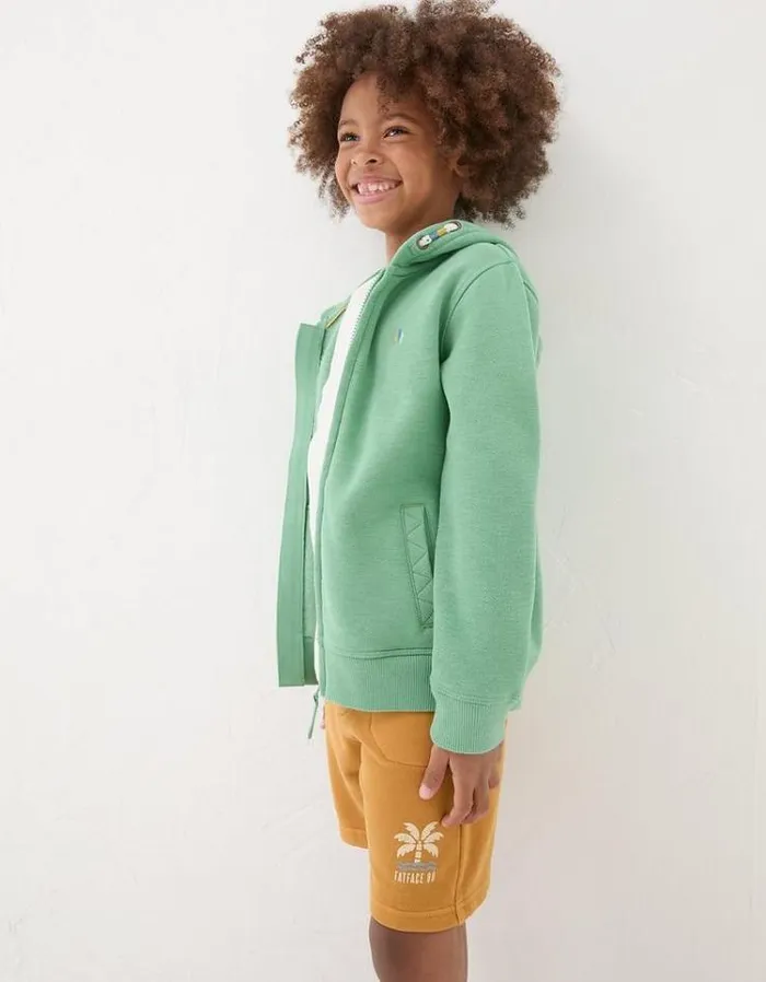 Kids FatFace Sweatshirts and Hoodies Creature Graphic Zip Through Hoodie Green