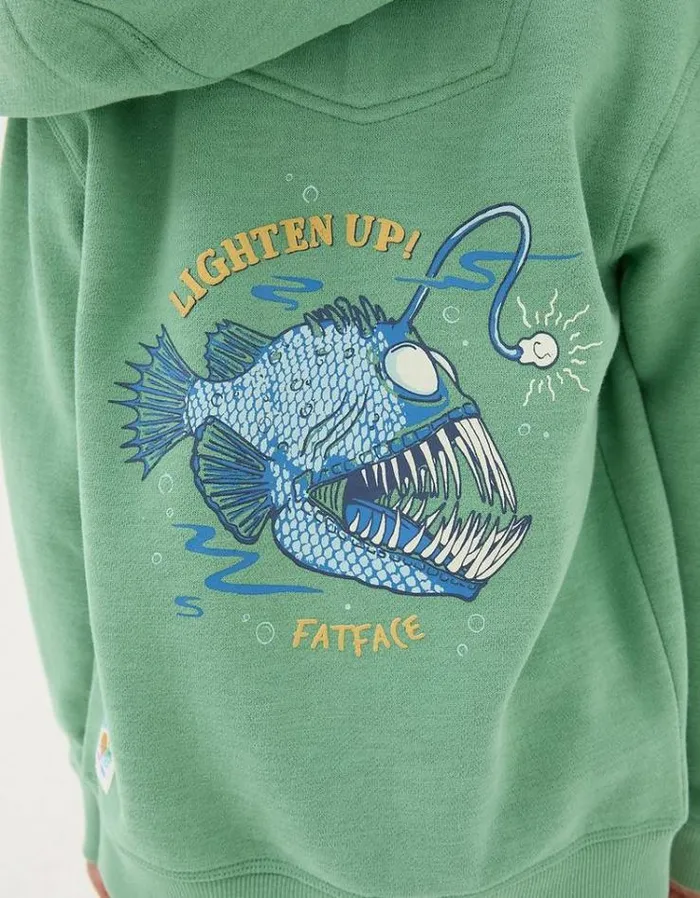 Kids FatFace Sweatshirts and Hoodies Creature Graphic Zip Through Hoodie Green