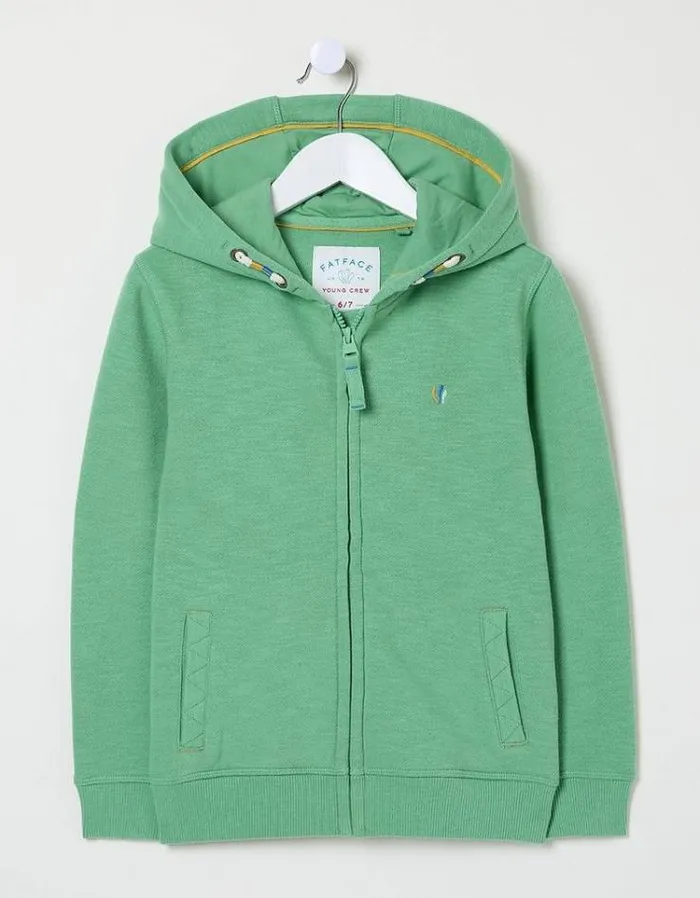 Kids FatFace Sweatshirts and Hoodies Creature Graphic Zip Through Hoodie Green