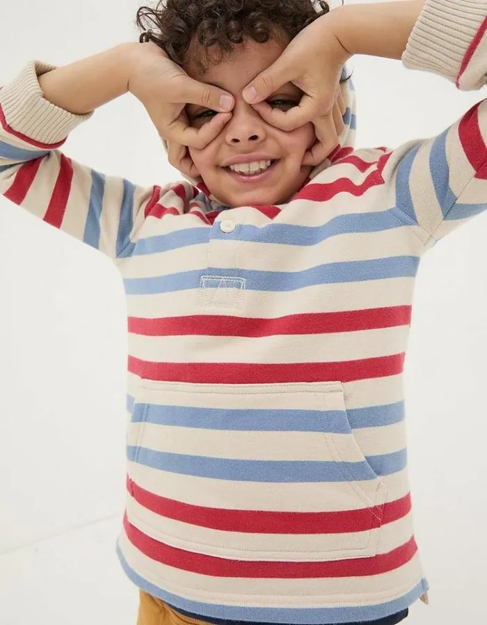 Kids FatFace Sweatshirts and Hoodies Stripe Half Neck Hoodie Oatmeal