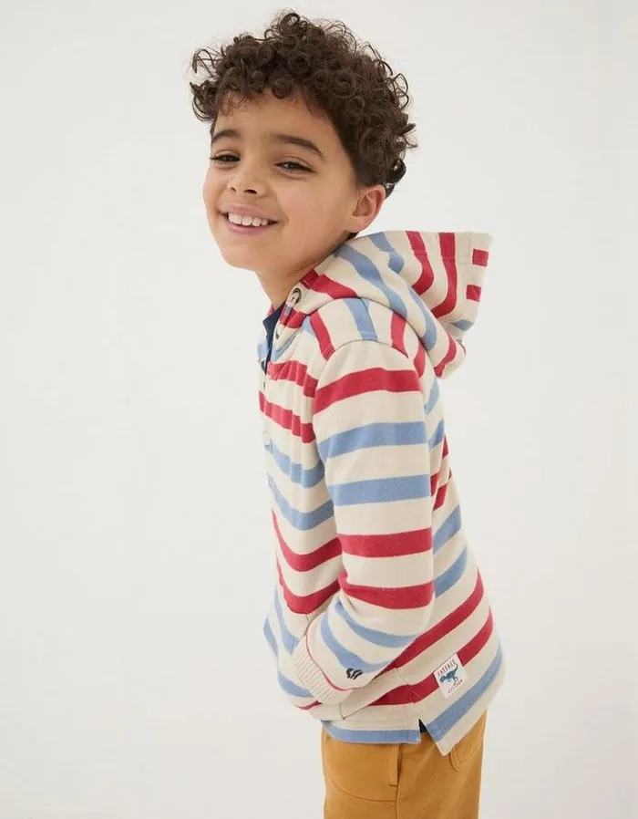 Kids FatFace Sweatshirts and Hoodies Stripe Half Neck Hoodie Oatmeal