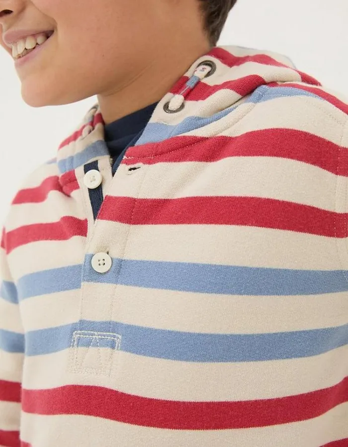 Kids FatFace Sweatshirts and Hoodies Stripe Half Neck Hoodie Oatmeal