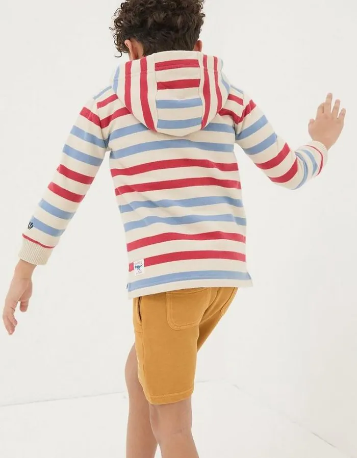 Kids FatFace Sweatshirts and Hoodies Stripe Half Neck Hoodie Oatmeal
