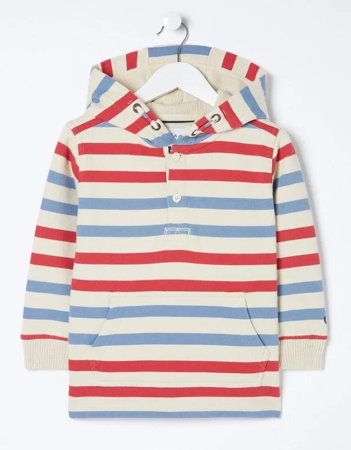 Kids FatFace Sweatshirts and Hoodies Stripe Half Neck Hoodie Oatmeal