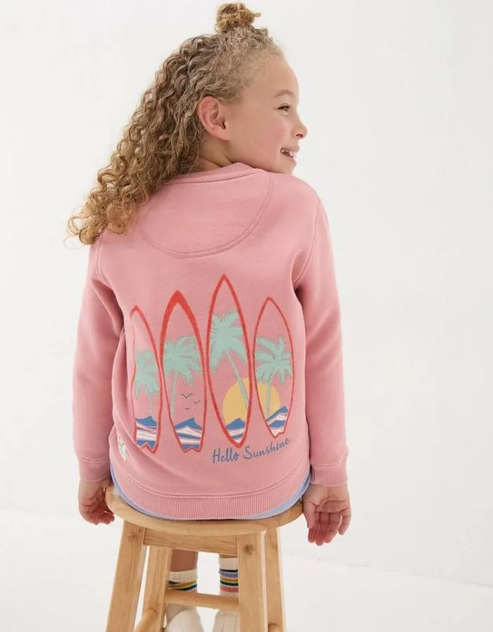 Kids FatFace Sweatshirts and Hoodies Surf Crew Sweatshirt Light Pink