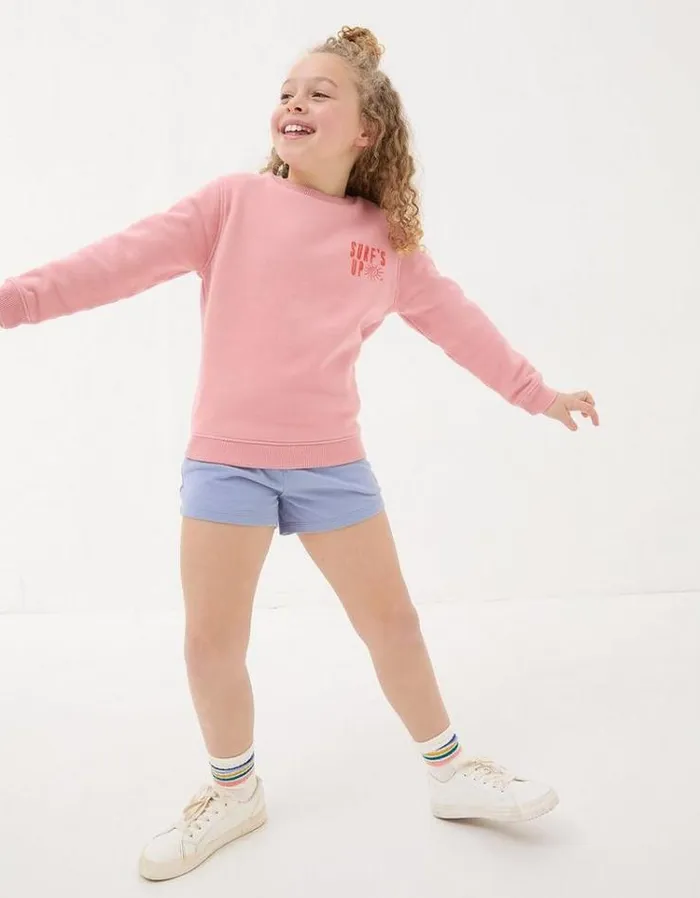 Kids FatFace Sweatshirts and Hoodies Surf Crew Sweatshirt Light Pink