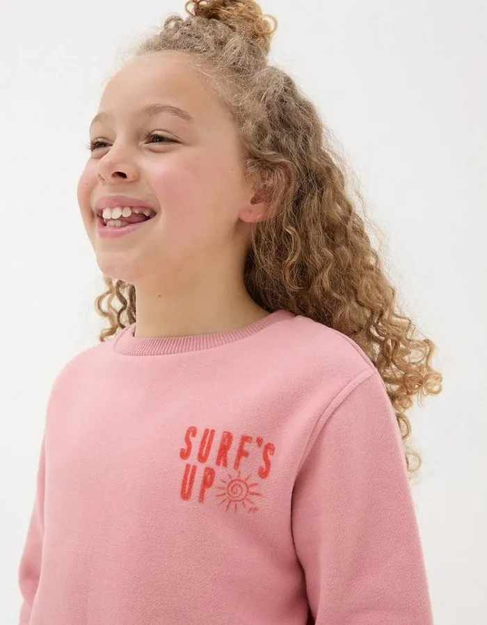 Kids FatFace Sweatshirts and Hoodies Surf Crew Sweatshirt Light Pink