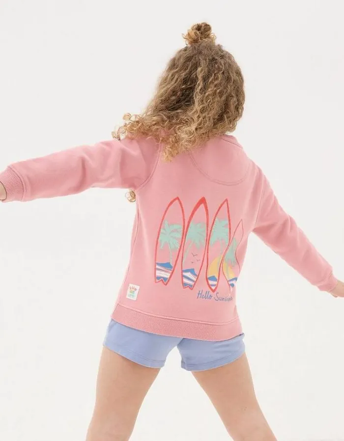 Kids FatFace Sweatshirts and Hoodies Surf Crew Sweatshirt Light Pink