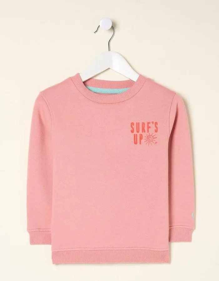 Kids FatFace Sweatshirts and Hoodies Surf Crew Sweatshirt Light Pink
