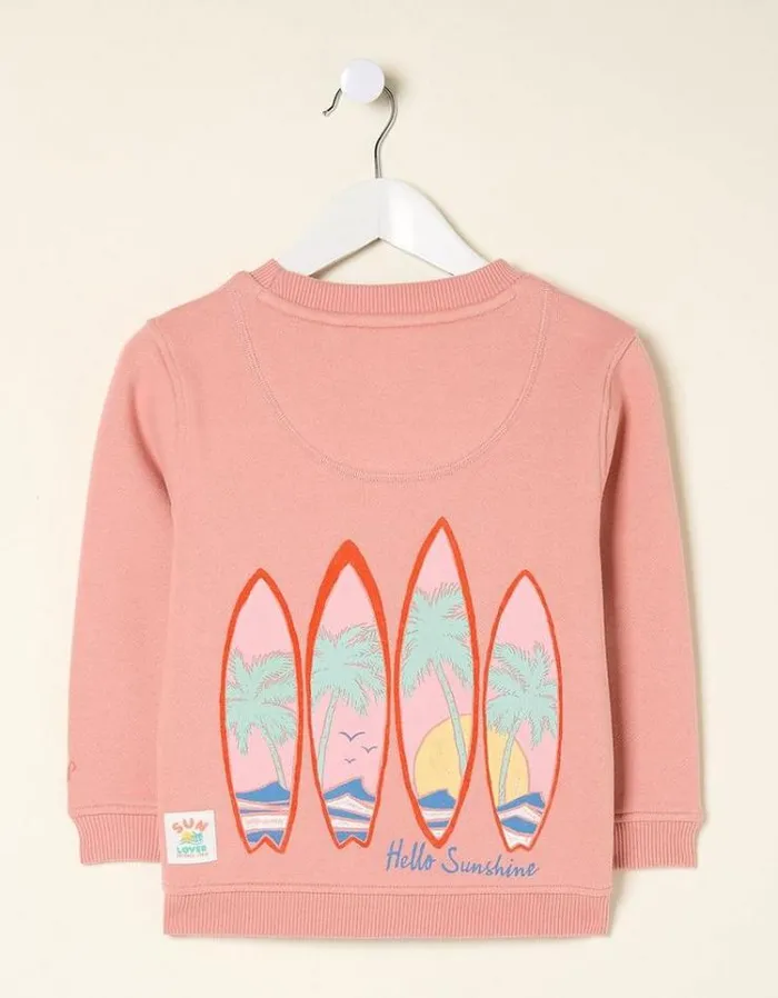 Kids FatFace Sweatshirts and Hoodies Surf Crew Sweatshirt Light Pink