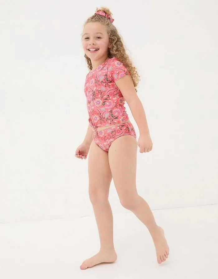 Kids FatFace Swimwear Summer Floral Tankini Set Coral