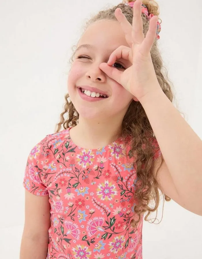 Kids FatFace Swimwear Summer Floral Tankini Set Coral